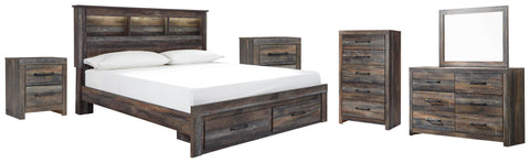 Drystan Bookcase Bed with 2 Storage Drawers with Mirrored Dresser, Chest and 2 Nightstands