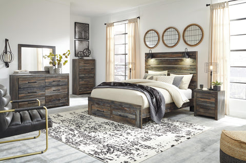 Drystan Panel Bed with 2 Storage Drawers with Mirrored Dresser, Chest and Nightstand