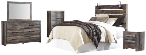 Drystan Panel Headboard with Mirrored Dresser, Chest and Nightstand
