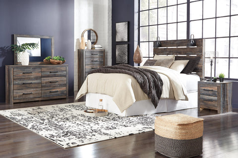Drystan Panel Headboard with Mirrored Dresser, Chest and Nightstand
