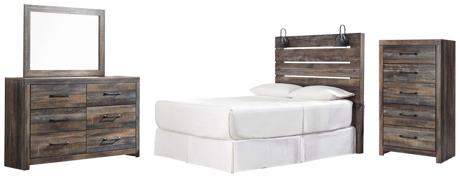 Drystan Panel Headboard with Mirrored Dresser and Chest