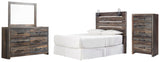 Drystan Panel Headboard with Mirrored Dresser and Chest