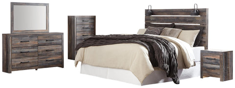Drystan Panel Headboard with Mirrored Dresser, Chest and Nightstand