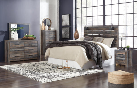 Drystan Panel Headboard with Mirrored Dresser, Chest and Nightstand