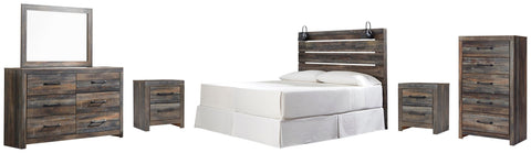 Drystan Panel Headboard with Mirrored Dresser, Chest and 2 Nightstands