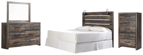 Drystan Panel Headboard with Mirrored Dresser and Chest