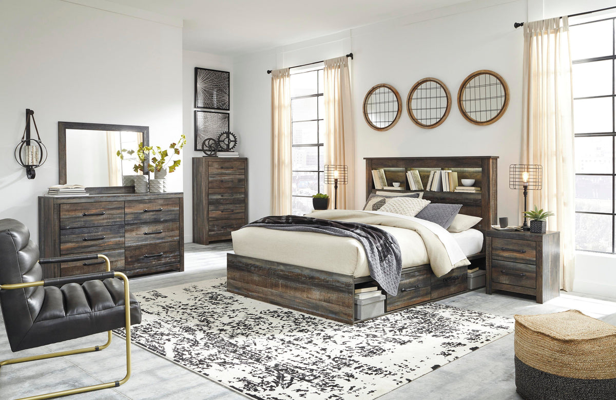 Drystan Bookcase Storage Bed, Dresser, Mirror, Chest and 2 Nightstands