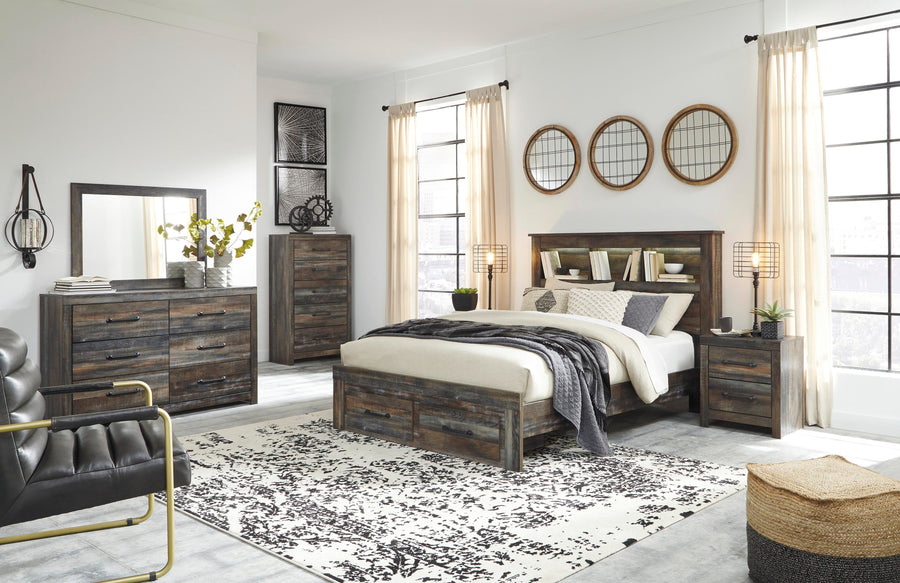 Drystan Bookcase Storage Bed, Dresser, Mirror, Chest and 2 Nightstands