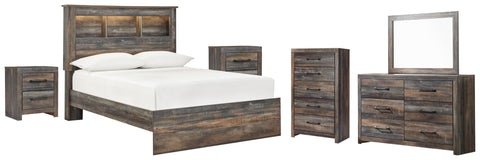 Drystan Bookcase Bed, Dresser, Mirror, Chest and 2 Nightstands