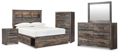 Drystan Bookcase Bed, Dresser, Mirror, Chest and Nightstand
