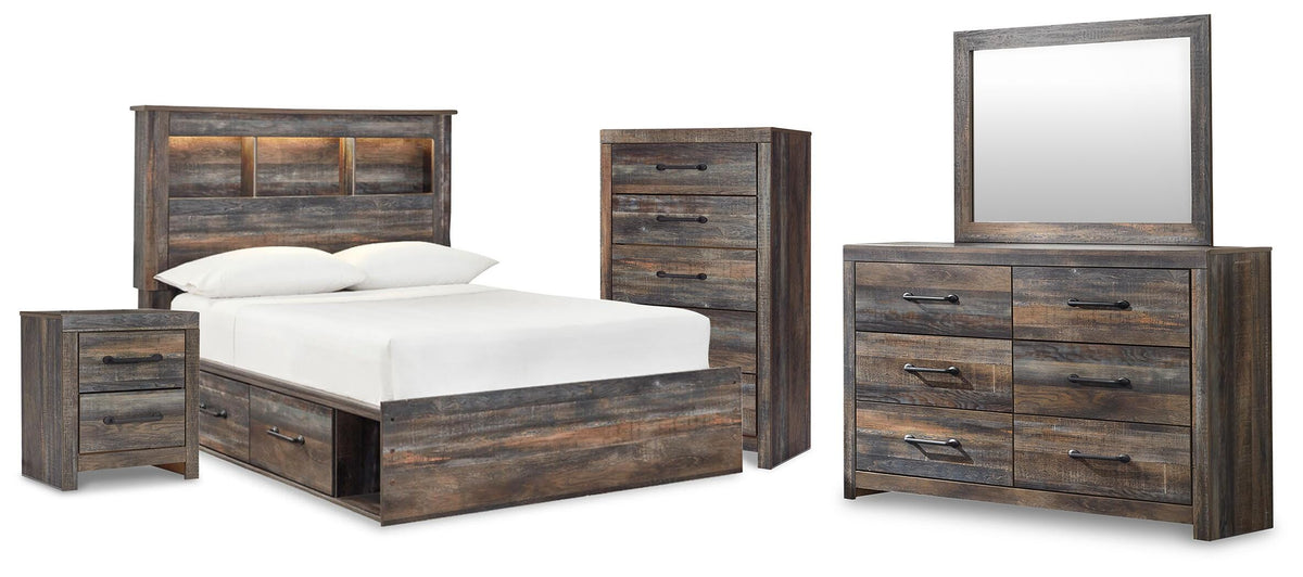 Drystan Bookcase Bed, Dresser, Mirror, Chest and Nightstand