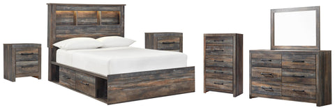 Drystan Bookcase Bed with 2 Storage Drawers, Dresser, Mirror, Chest and 2 Nightstands