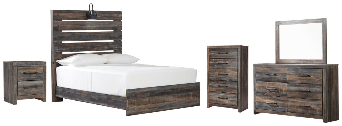Drystan Panel Bed with Mirrored Dresser, Chest and Nightstand