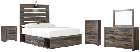 Drystan Panel Bed with 2 Storage Drawers with Mirrored Dresser, Chest and Nightstand