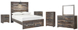 Drystan Panel Bed with 2 Storage Drawers with Mirrored Dresser, Chest and 2 Nightstands