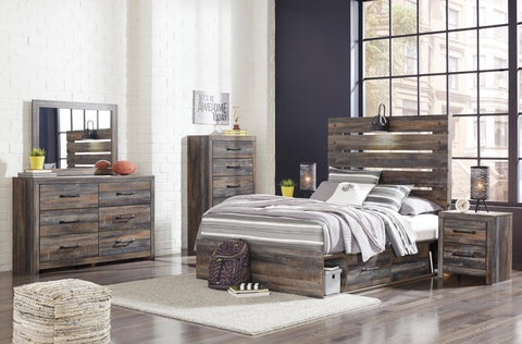 Drystan Panel Bed with 2 Storage Drawers with Mirrored Dresser