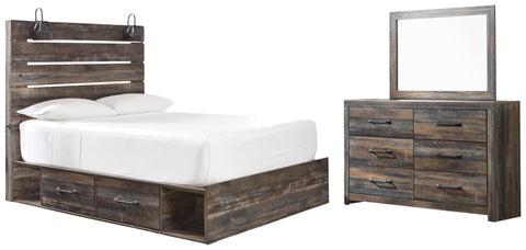 Drystan Panel Bed with 2 Storage Drawers with Mirrored Dresser