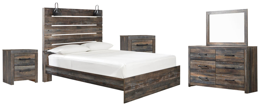 Drystan Panel Bed with Mirrored Dresser and 2 Nightstands