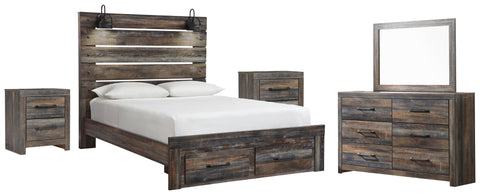 Drystan Panel Bed with 2 Storage Drawers with Mirrored Dresser and 2 Nightstands