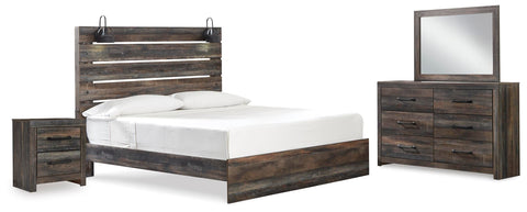 Drystan Panel Bed with Mirrored Dresser and Nightstand