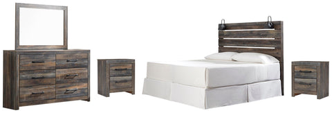 Drystan Panel Headboard with Mirrored Dresser and 2 Nightstands