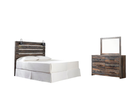 Drystan Panel Headboard with Mirrored Dresser