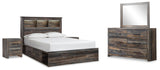Drystan Bookcase Storage Bed, Dresser, Mirror and 2 Nightstands