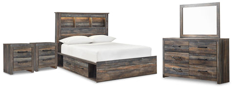 Drystan Bookcase Storage Bed, Dresser, Mirror and 2 Nightstands