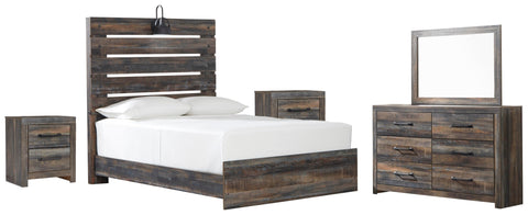 Drystan Panel Bed with Mirrored Dresser and 2 Nightstands