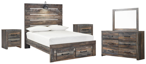 Drystan Panel Bed with 2 Storage Drawers with Mirrored Dresser and 2 Nightstands
