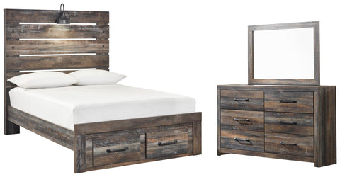 Drystan Panel Bed with 2 Storage Drawers with Mirrored Dresser