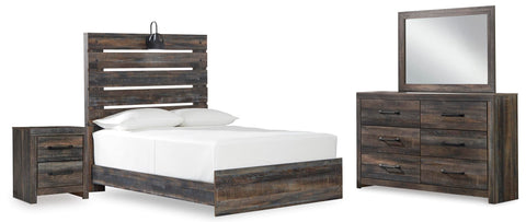 Drystan Panel Bed with Mirrored Dresser and Nightstand