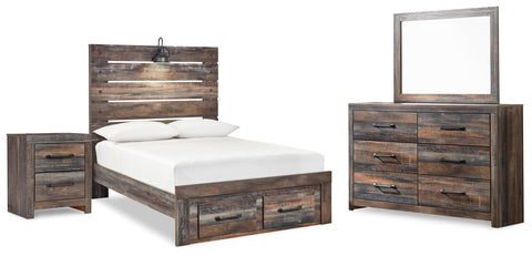 Drystan Panel Storage Bed, Dresser, Mirror and Nightstand