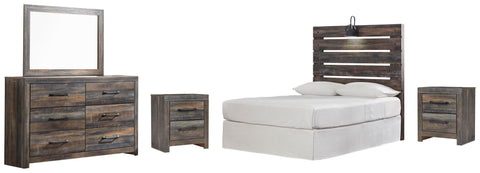 Drystan Panel Headboard with Mirrored Dresser and 2 Nightstands