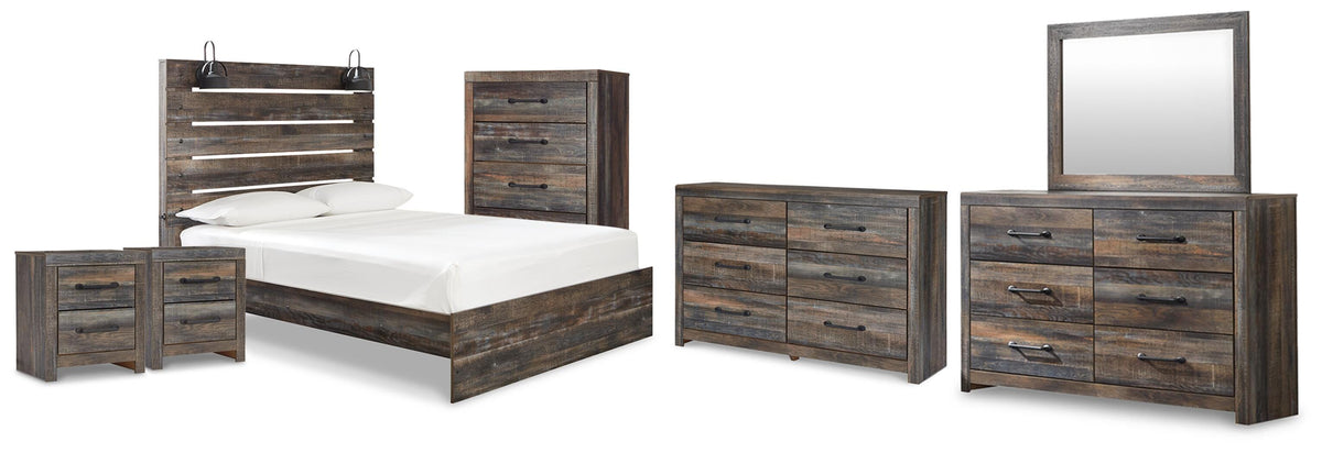 Drystan Panel Bed, 2 Dressers, Mirror, Chest and 2 Nightstands