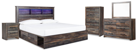Drystan Bookcase Bed with 4 Storage Drawers, Dresser, Mirror, Chest and Nightstand