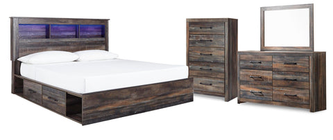 Drystan Bookcase Bed with 4 Storage Drawers, Dresser, Mirror and Chest