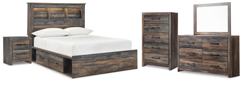 Drystan Bookcase Bed with 4 Storage Drawers, Dresser, Mirror, Chest and Nightstand