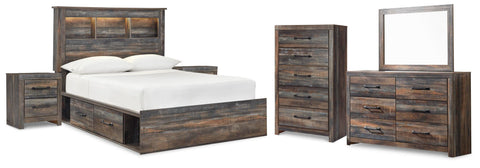 Drystan Bookcase Bed with 4 Storage Drawers with Mirrored Dresser, Chest and 2 Nightstands
