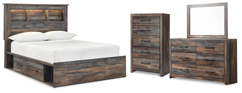 Drystan Bookcase Bed with 4 Storage Drawers, Dresser, Mirror and Chest