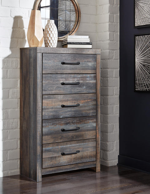 Drystan Panel Bed with Storage, Dresser, Mirror and Chest