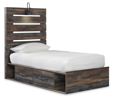 Drystan Panel Bed with 4 Storage Drawers with Mirrored Dresser, Chest and 2 Nightstands