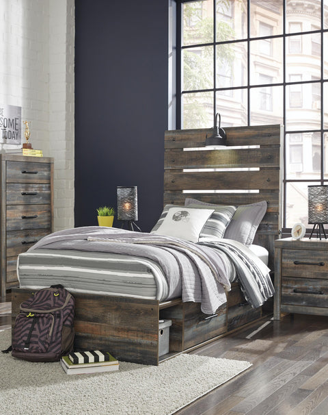 Drystan Panel Bed with 4 Storage Drawers with Mirrored Dresser