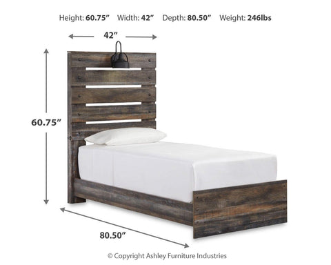 Drystan Panel Bed with Storage, Dresser, Mirror and Chest