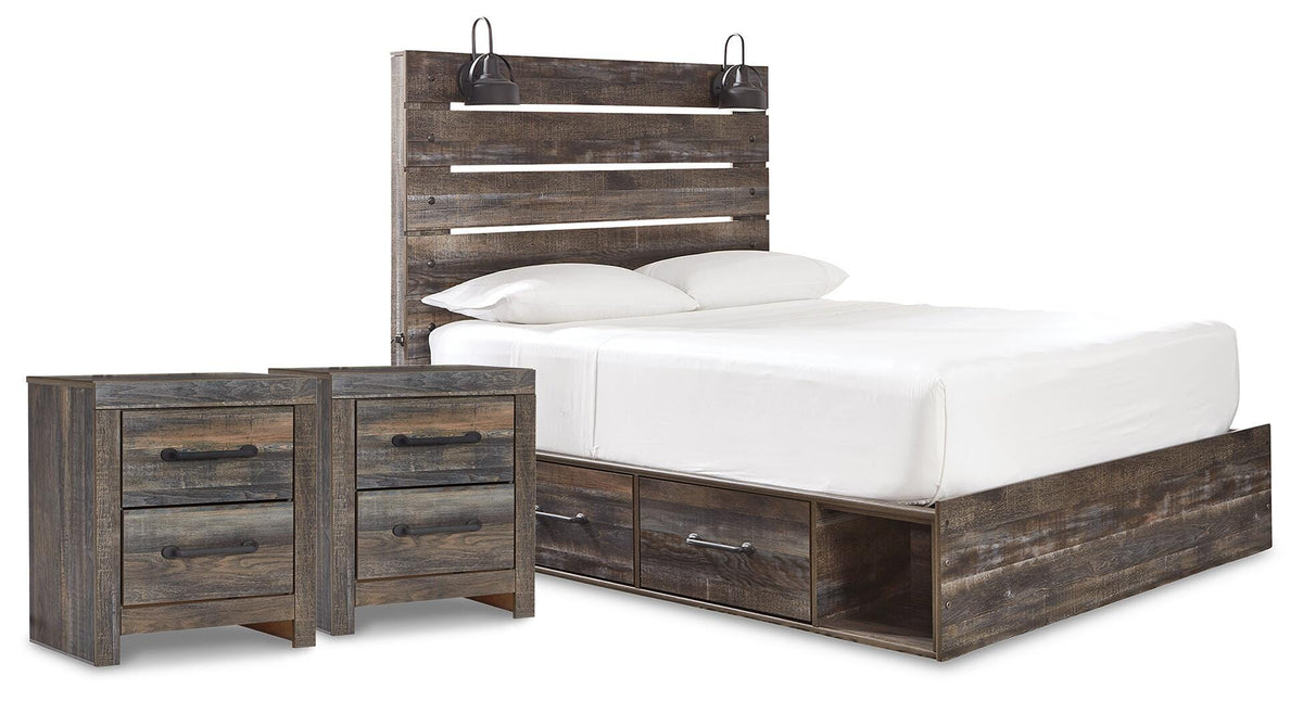 Drystan Panel Storage Bed and 2 Nightstands
