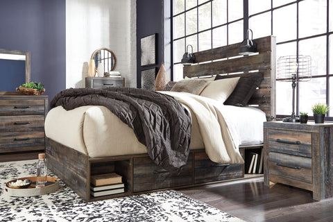 Drystan Panel Bed with 2 Storage Drawers with Mirrored Dresser