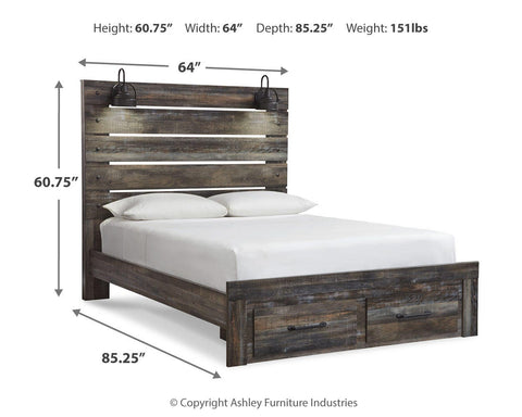 Drystan Panel Bed with 2 Storage Drawers with Mirrored Dresser