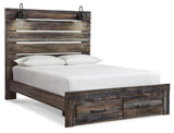 Drystan Panel Bed with 2 Storage Drawers with Mirrored Dresser, Chest and Nightstand