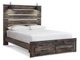 Drystan Panel Bed with 2 Storage Drawers with Mirrored Dresser