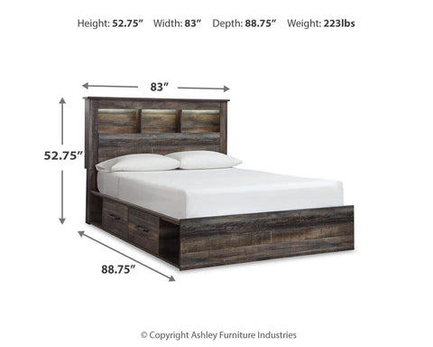 Drystan Bookcase Storage Bed, Dresser, Mirror and 2 Nightstands